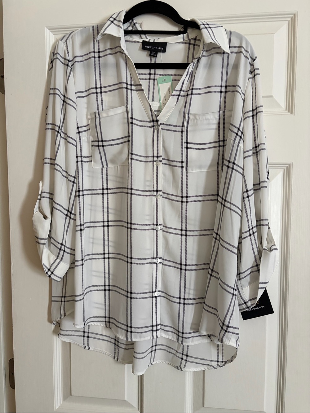 Portmansoft White Plaid Button-Front Women's Shirt